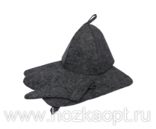 41184 Н-р из 3-х предметов (шапка,коврик,рукавица) серый Hot Pot 1/20